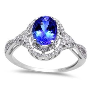 white gold tanzanite and diamond engagement ring